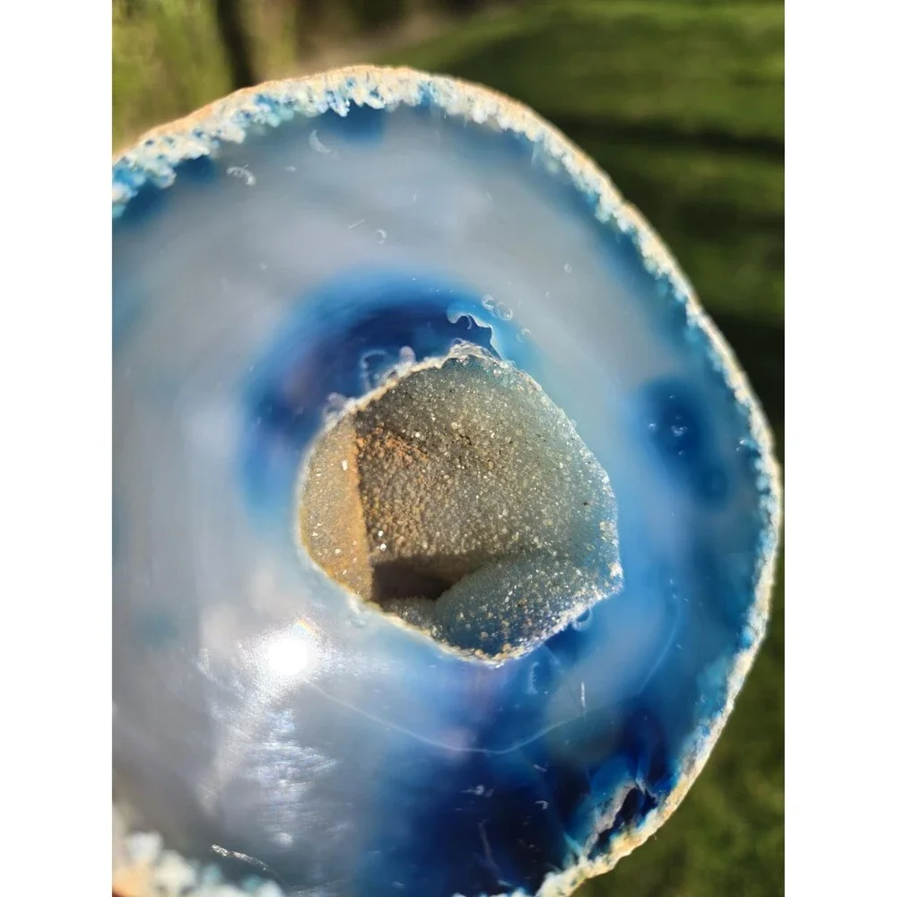 Blue Large Agate, Crystal Geode, Druzy Center, Natural Stone, Brazil Agate